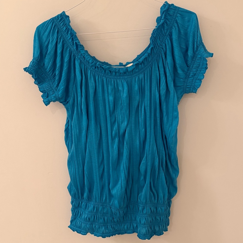Allison Brittney Teal Ruffled Blouse